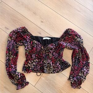 Astr Black Floral Puff Sleeve Blouse